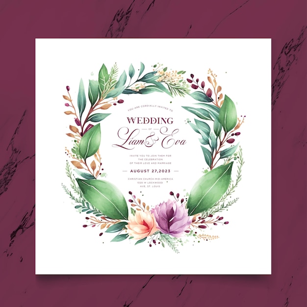 Vector met bloemen en bladeren krans bruiloft kaart uitnodiging