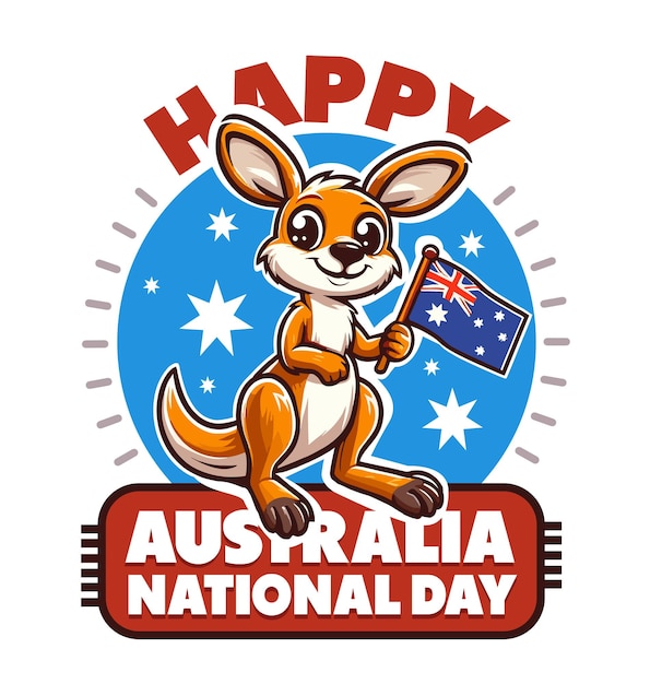 Vector met de hand getekend Australische dag met kangoeroe en vlag