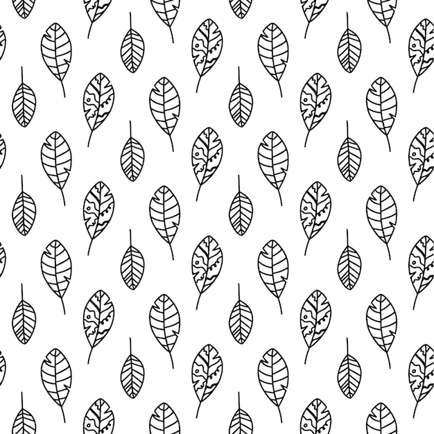 Vector met de hand getekend herfst naadloos patroon bladeren geïsoleerd op witte achtergrond doodle herfst bladeren voor
