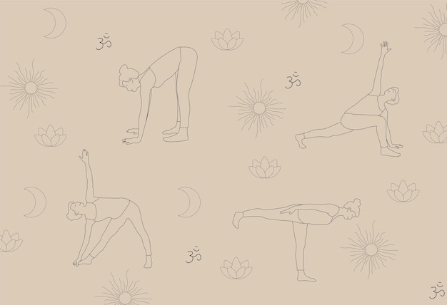 vector met verzameling van eenvoudige minimalistische yoga logos en houdingen te downloaden en bewerken