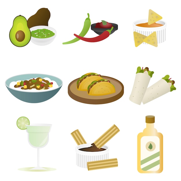 Vector vector mexican food icon set