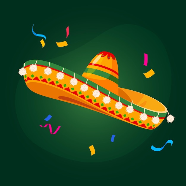 Vector vector mexican hat with colorful confetti