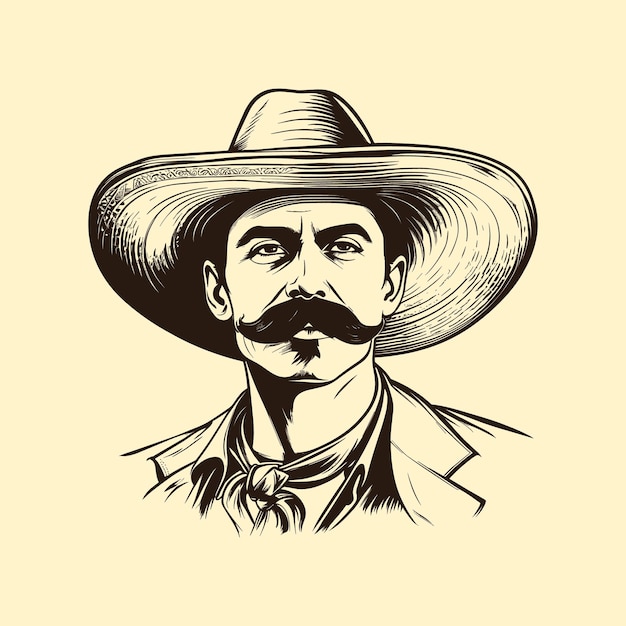 Vector mexican with a mustache and a hat sketch hand drawn vector illustration