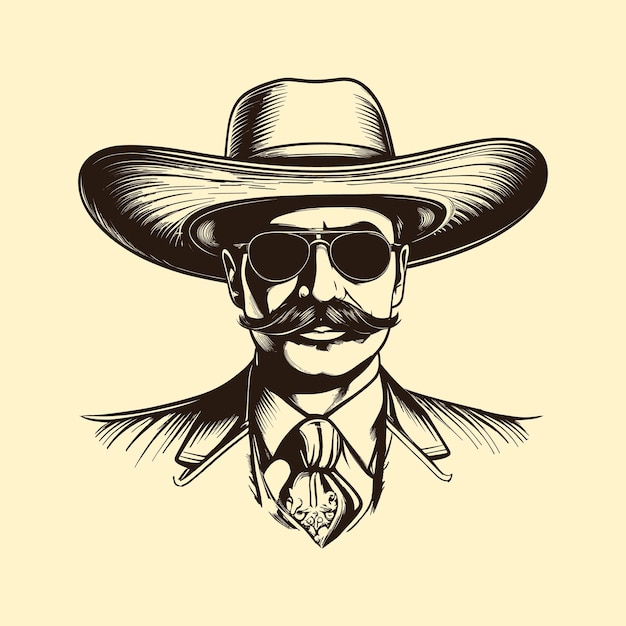 Vector mexican with a mustache and a hat sketch hand drawn vector illustration