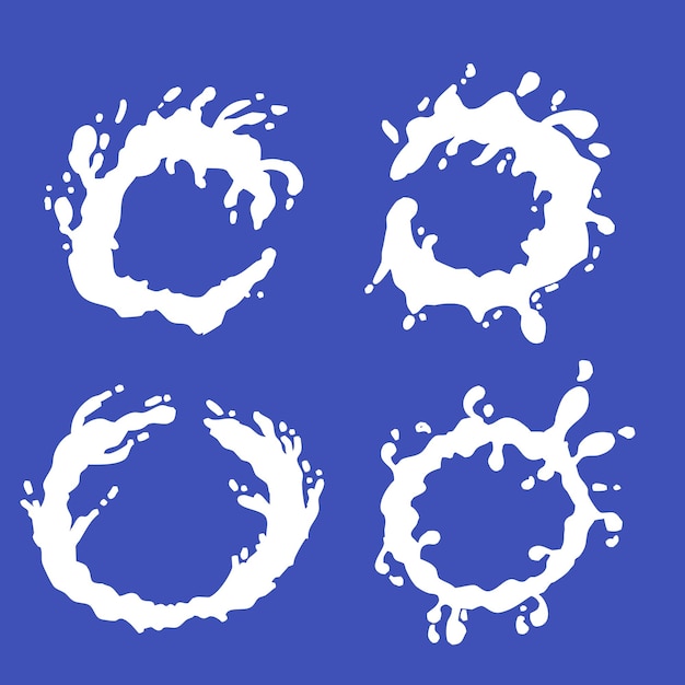 Vector Milk Splash label element with Ripples and Drops set