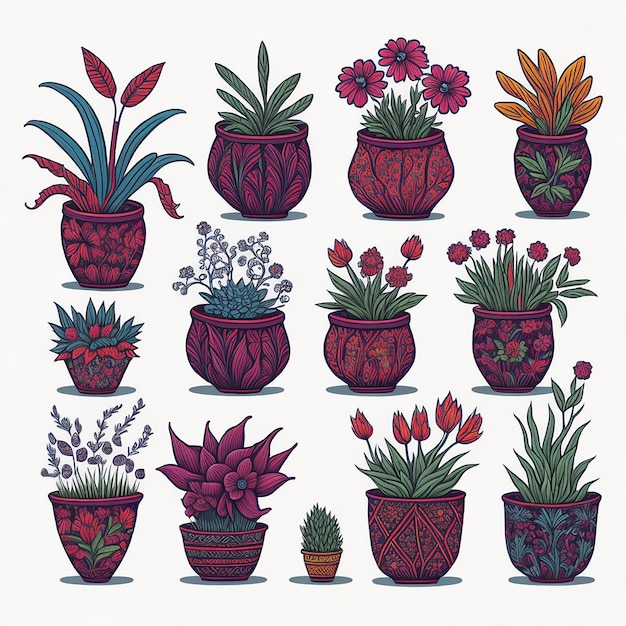 vector mini flower pots