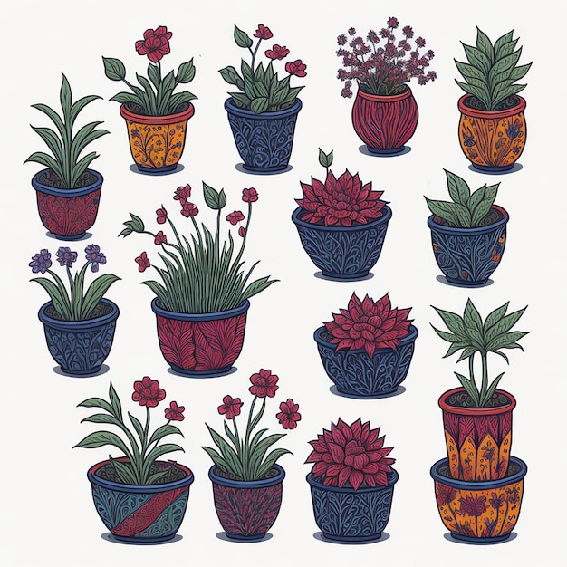 vector mini flower pots