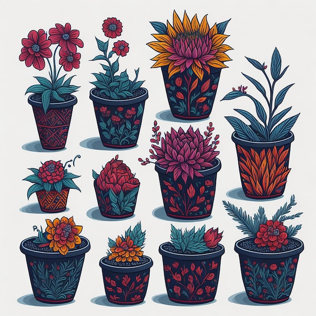 Vector vector mini flower pots