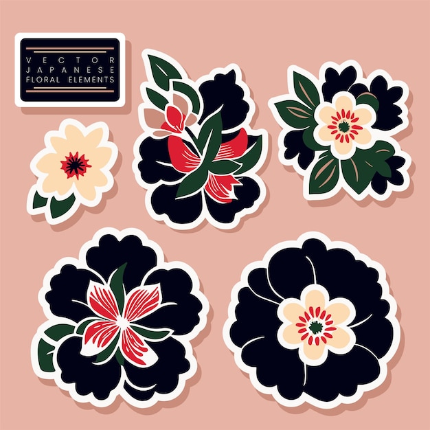 Vector vector minimal japanese style floral or botanical decorative graphic elements for poster sticker or advertisement