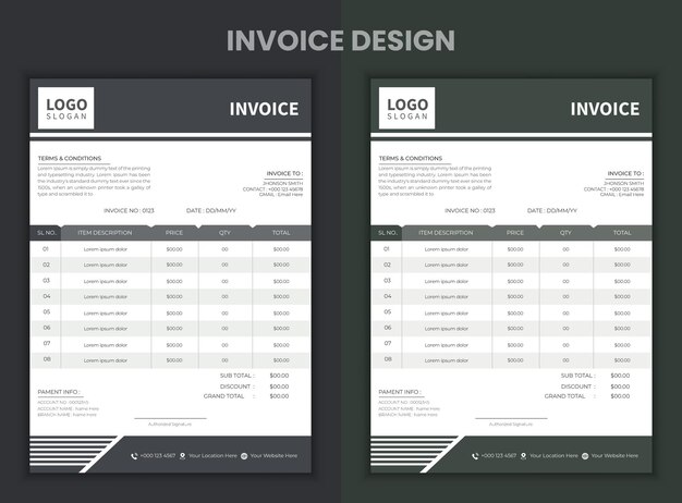 Vector minimal simple invoice design in 2 colors