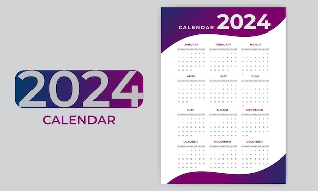 vector minimal style 2024 page calendar for new year