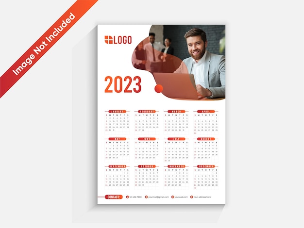 Vettore design del calendario da parete minimo vettoriale per il nuovo anno 2023. modello di calendario 2023 del pianificatore annuale.