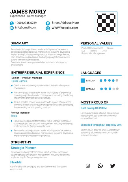 vector minimalist cv template