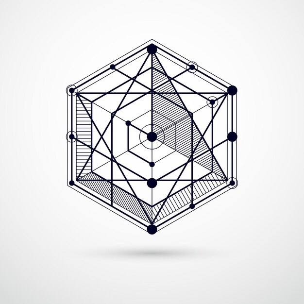 Vector minimalistic geometric abstract 3D black and white composition in futuristic style. Modern geometric composition can be used as template and layout.