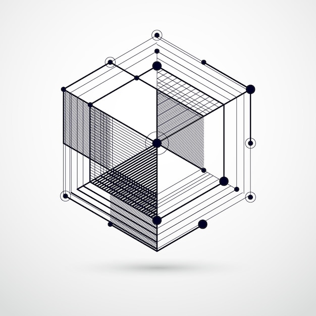 Vector minimalistic geometric abstract 3D black and white composition in futuristic style. Modern geometric composition can be used as template and layout.