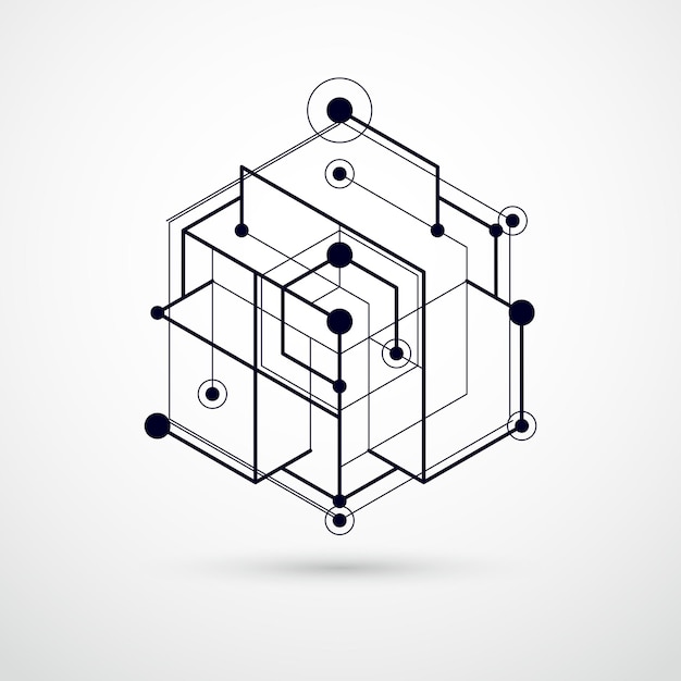 未来的なスタイルのベクトルミニマル幾何学的抽象3D黒と白の構図。現代の幾何学的構成は、テンプレートおよびレイアウトとして使用できます。