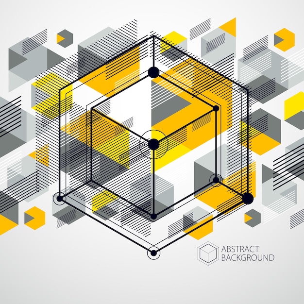 Vector minimalistic geometric abstract 3d yellow composition in futuristic style. modern geometric composition can be used as template and layout.