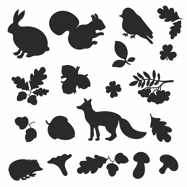 Vector vector minimalistische elementen bos dieren en planten