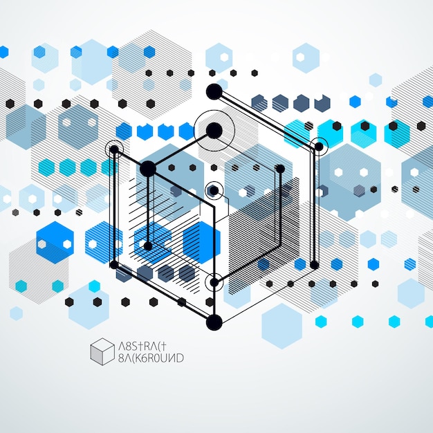 Vector minimalistische geometrische abstracte 3D blauwe compositie in futuristische stijl. Moderne geometrische compositie kan worden gebruikt als sjabloon en lay-out.