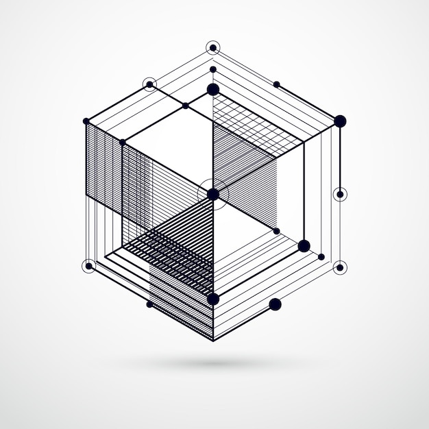 Vector minimalistische geometrische abstracte 3D zwart-wit compositie in futuristische stijl. Moderne geometrische compositie kan worden gebruikt als sjabloon en lay-out.