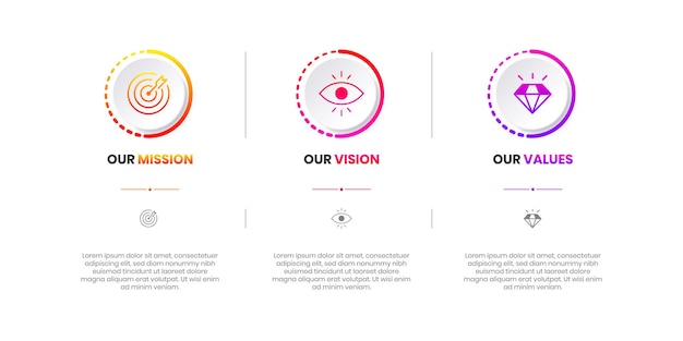 Vector mission vision values infographic banner template company goal infographic design with modern