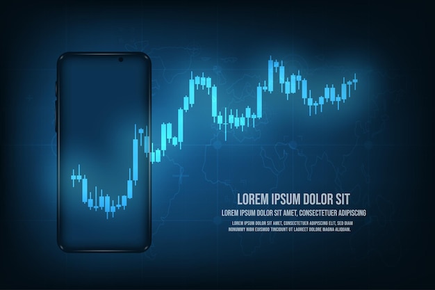 Vector mobile online trading concept. technology abstract blue background.