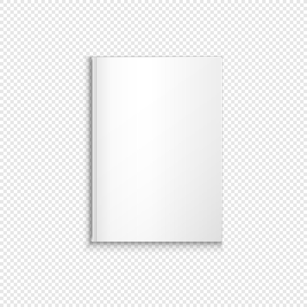 Вектор макет белый пустой вертикальный лист бумаги в твердом переплете закрытой книги, буклета, брошюры реалистичные иллюстрации с тенью шаблон дизайна, изолированные на прозрачном фоне