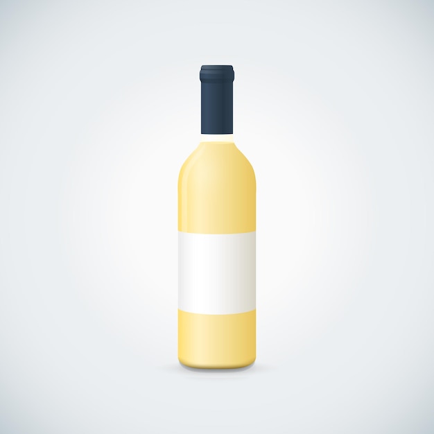 Vector vector mock up white glass blank wine close bootle with cap white label illustration realistic with shadow template design isolated on dark background