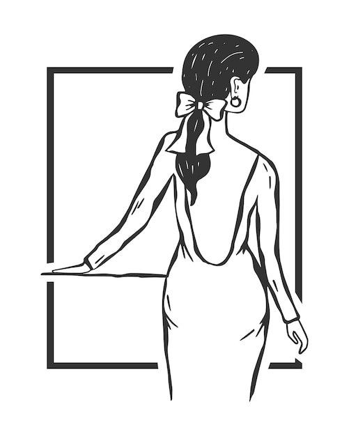 Vector vector mode-illustratie van een meisje in een jurk met een open rug fashion lifestyle poster