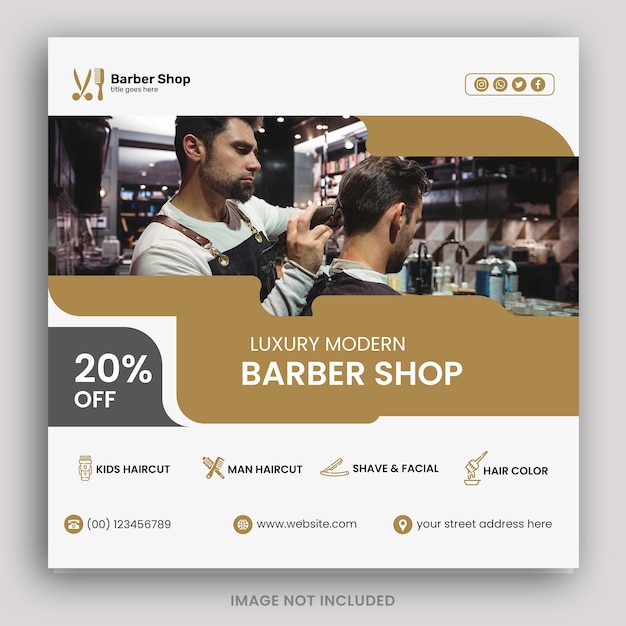 vector modern barber shop social media post design template