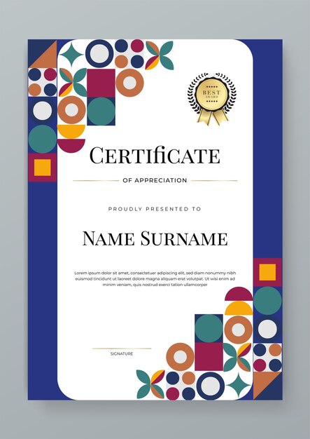 Vector modern colorful certificate of appreciation template suit for award business corporate education