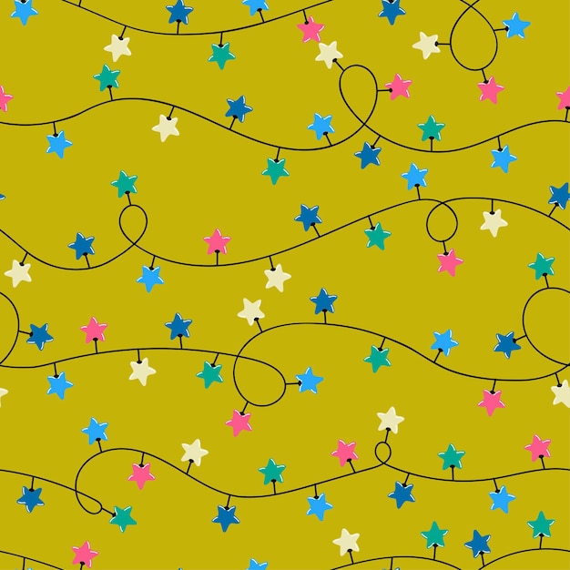 Vector vector modern colorful seamless background with illustrations of twinkle lights christmas decoration