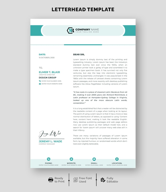 vector modern and creative business a4 letterhead template