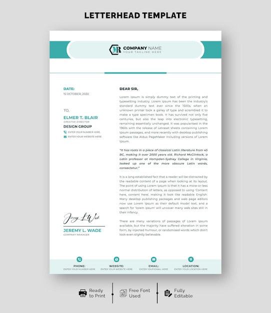 Vector modern and creative business a4 letterhead template