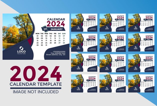 Vettore modello di calendario da scrivania di design vettoriale moderno 2024