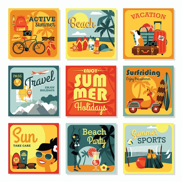 Vector vector modern flat design cards of summer vacation.