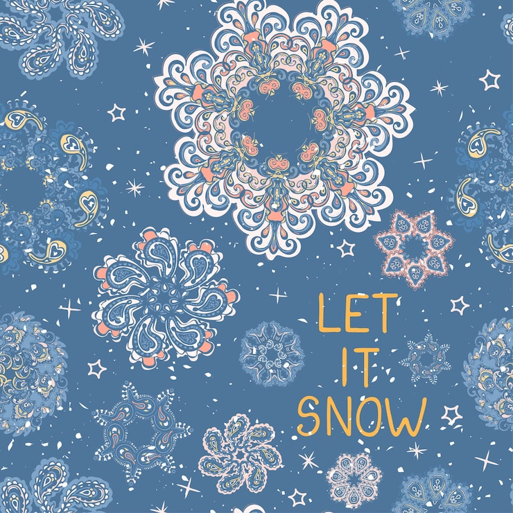 Vector vector modern greeting card with colorful hand draw illustration of snowflakes merry christmas