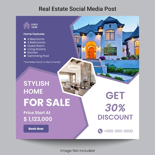 Vector Modern Home Sale Real Estate Square Social Media Post Design Template