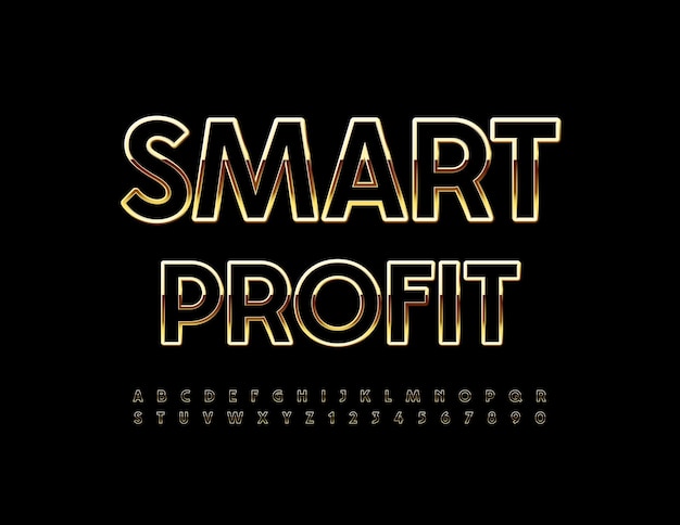 Vector modern logo Smart Profit. Black and Golden chic Font. Artistic Alphabet Letters and Numbers