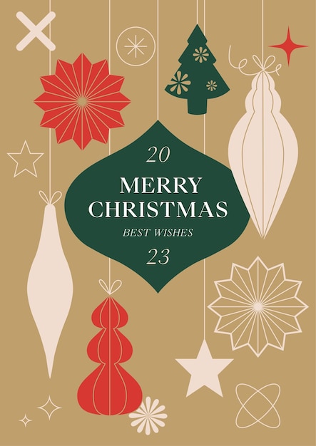 Vector modern Merry Christmas greetings card with traditional christmas decoration