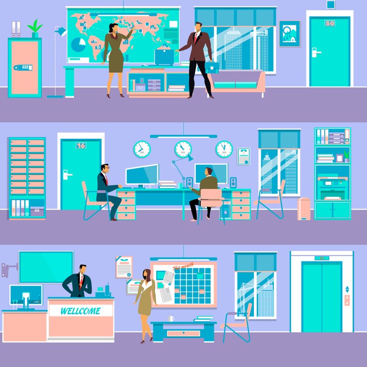 Vector vector modern office workspace set in flat style