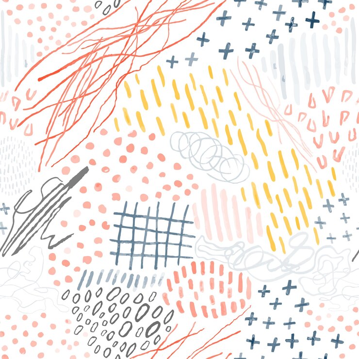 Vector vector modern seamless background with colorful hand drawn abstract lines doodles