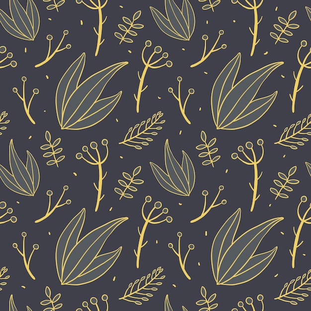 Vector modern seamless pattern doodle images and flat icons with twigs berries and leaves wrapping paper and background decoration