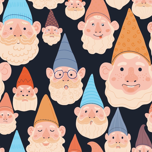 Vector vector modern seamless pattern with colorful illustrations of garden gnome