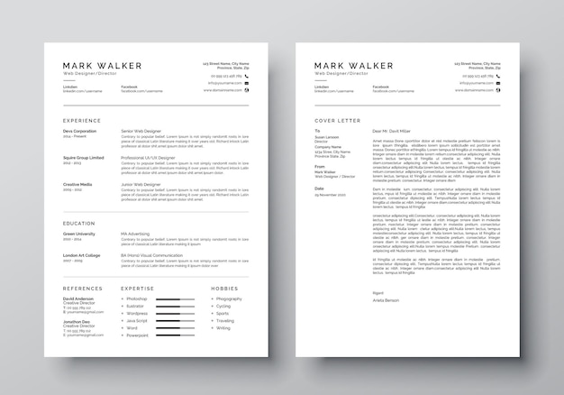 Vector vector modern simple template for curriculum and resume cv