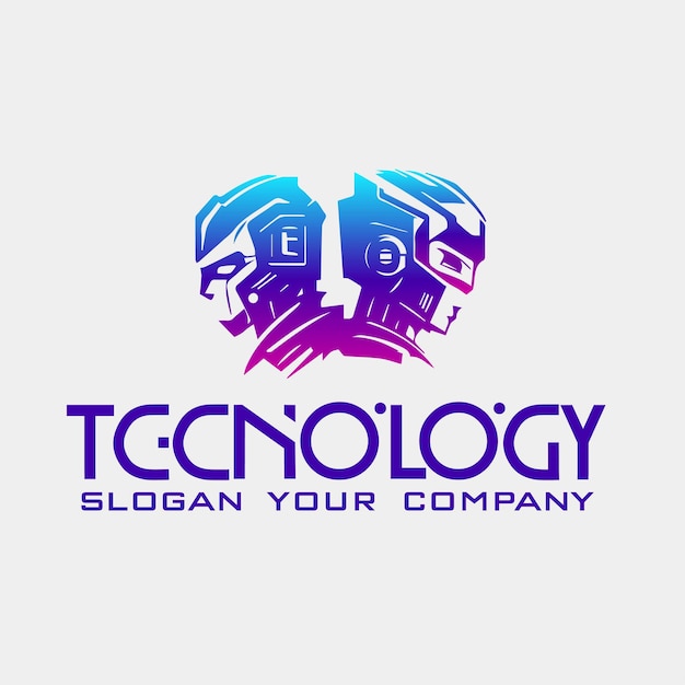 Vector modern technology logo design color with robots text editable