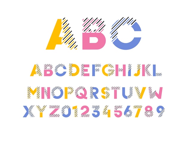 Vector modern trendy alphabet font and numbers with line effect