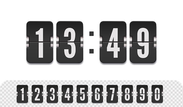 ベクトル 数字を持つ古いタイム メーターのベクトル モダンな ui デザイン スコアボード番号フォント レトロなデザインのスコア ボード時計テンプレート