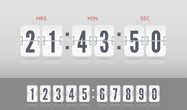 ベクター近代的な ui 古いカウント ダウン タイマー ホワイト スコアボード番号フォント フリップ タイム カウンターを使用した web ページのデザインを近日公開