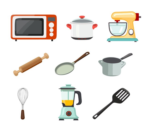 Vector vector modern various kitchen tools flat icon set